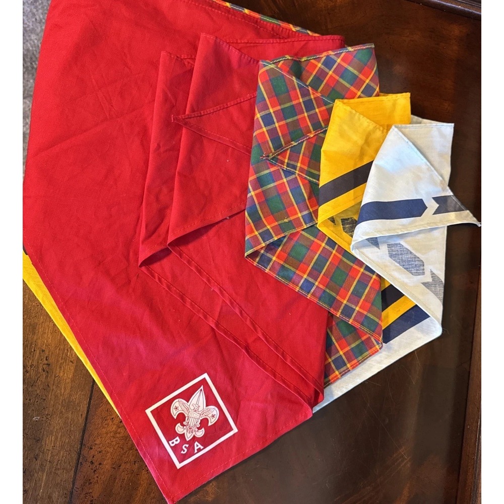 5 Pc Lot Vtg BSA Boy Scouts of America Bandana Handkerchief Yellow Red Blue Logo